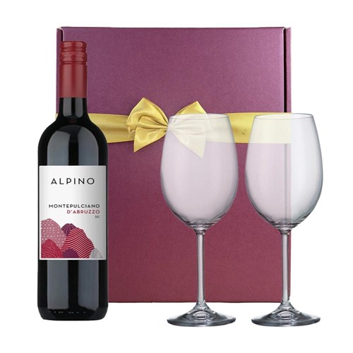 Alpino Montepulciano d'Abruzzo 75cl Red Wine And Bohemia Glasses In A Gift Box